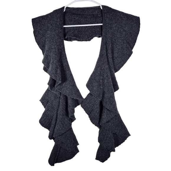 DKNY Womens Gray Lambswool and Cashmere Ruffle Scarf Wrap Luxury - Picture 1 of 5